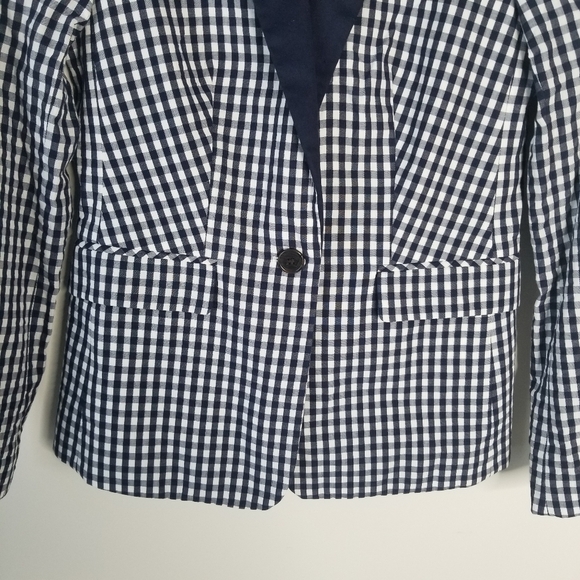 NWT J.Crew Puckered Gingham Navy White Blazer Size 0 Academia Preppy - Picture 3 of 16